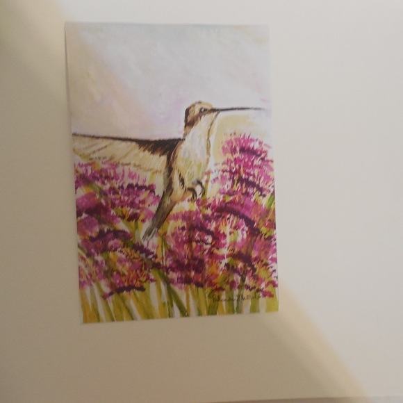 Hand Crafted Watercolor Hummingbird Painting - Picture 3 of 6